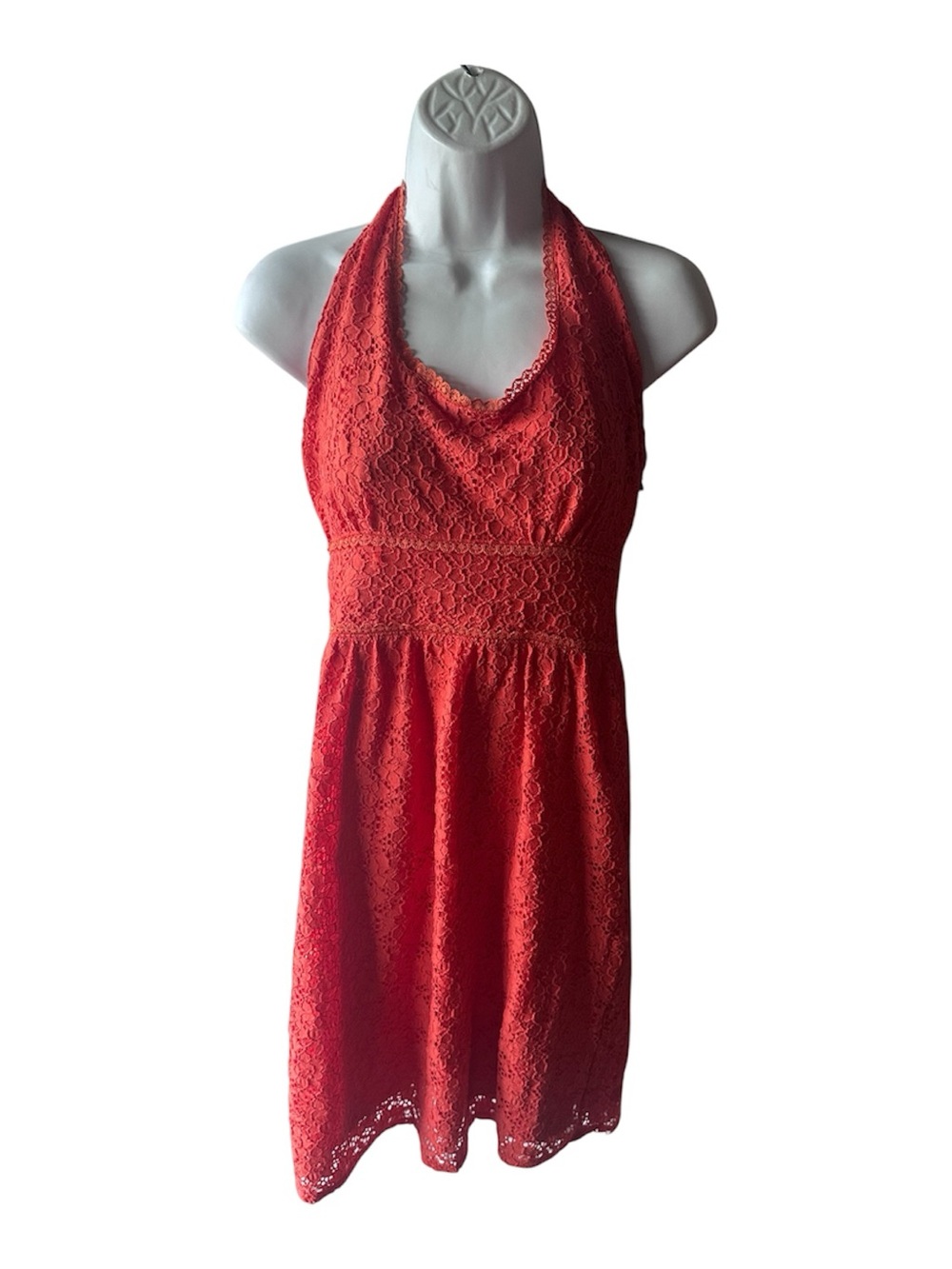 Laundry by Design Coral Orange Lace Halter Dress Fitted Size 6